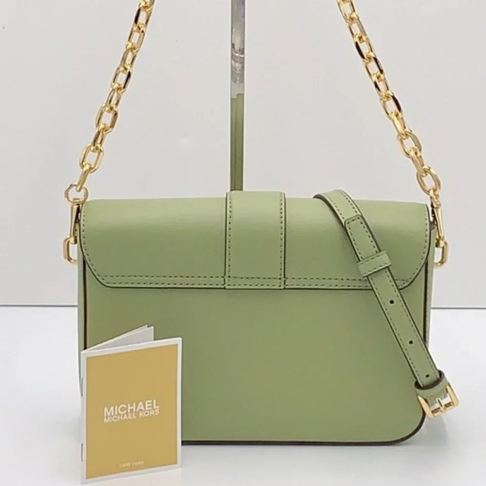Michael Kors Carmen Medium Leather Convertible Shoulder Bag Crossbody Light Sage - Picture 2 of 16